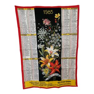 Torchon calendrier vintage coton neuf 1985