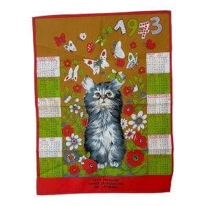 Torchon calendrier vintage 1973 neuf Nimes motif chat