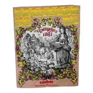 Torchon calendrier vintage 1981 neuf cérérif spécialités alimentaires vendanges