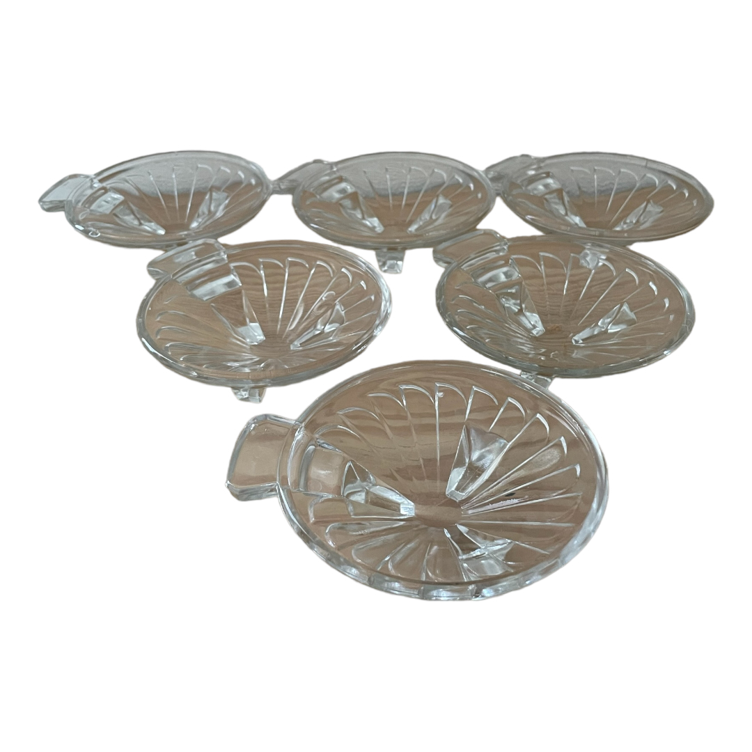 Lot de 6 coupelles en verre moulé tripodes belle époque