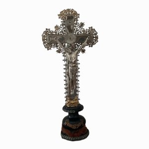 Croix Napoléon III bois noirci crucifix Christ agneau de Dieu