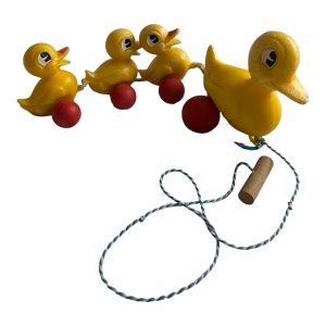 Jouet à tirer déco jaune canard poussin vintage années 60