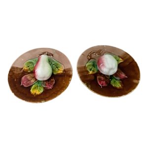 Lot de 2 assiettes murales barbotine pomme poire Orchies