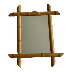 Miroir cadre bois tourné imitation bambou et chaine