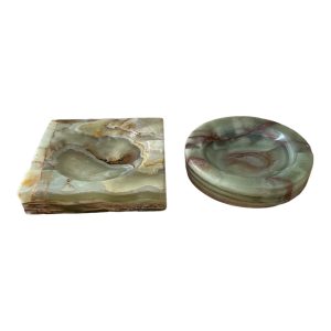 Lot de 2 vide poches cendriers vintage onyx marbré vert brun