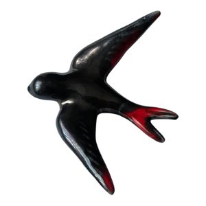Hirondelle murale vintage céramique Vallauris irisée rouge