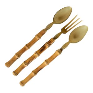 Set de 3 couverts à salade vintage manches bambou