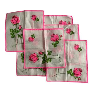 Lot de 6 mouchoirs vintage neuf roses