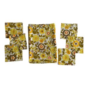 Nappe et 6 serviettes coton vintage seventies 70 fleurs