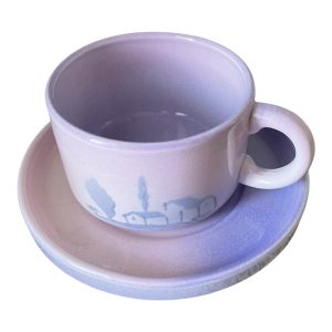 Petit déjeuner tasse soucoupe paysage pastel Salins les Bains