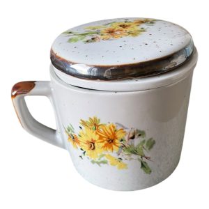 Tisanière en grès vintage motif fleurs marguerite