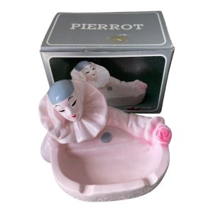 Porte savon coupelle Pierrot vintage en céramique rose