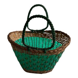 Panier vintage 50-60 osier et scoubidou tressé