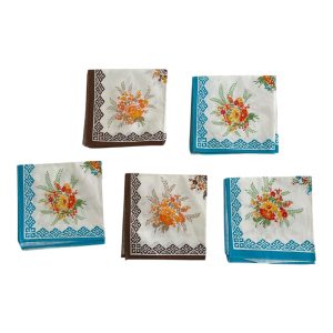 Lot de 5 serviettes de tables vintage seventies 70 imprimé fleurs