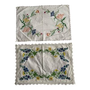 Lot de 2 set de table vintage coton brodé fleurs