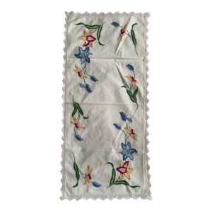 Napperon centre de table vintage coton brodé broderie fleurs