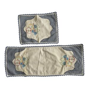 Napperon centre de table vintage coton brodé broderie fleurs