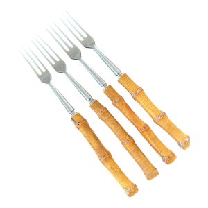 Set de 4 fourchettes à fondue vintage inox acier bambou Rotin