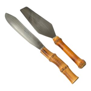 Pelle et couteau à dessert vintage inox et bambou