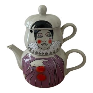 Théière tasse pierrot vintage grès