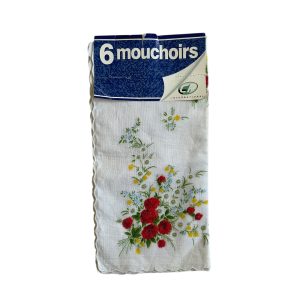 Lot de 6 mouchoirs vintages fleurs décor champêtre