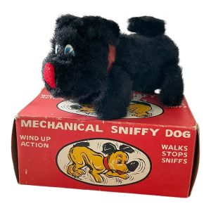 Mechanical sniffy dog jouet ancien peluche mécanique dans sa boite